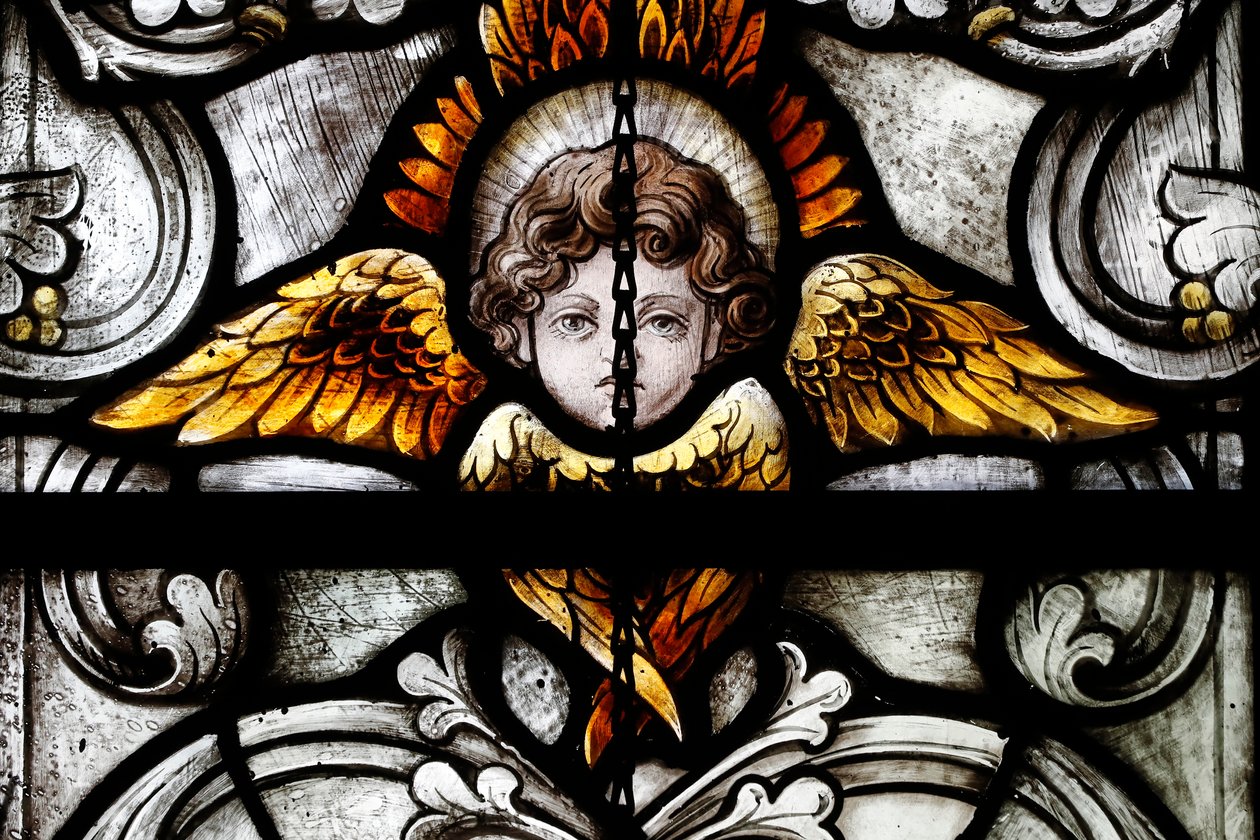 Engel, ca. 1920 (farvet glas) af Franz Mayer