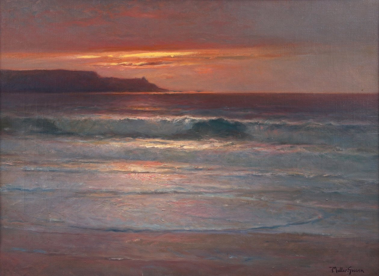 Sidste af sommerens stråler på brændingen, ca. 1890-1900 (olie på lærred) af Franz Muller Gossen