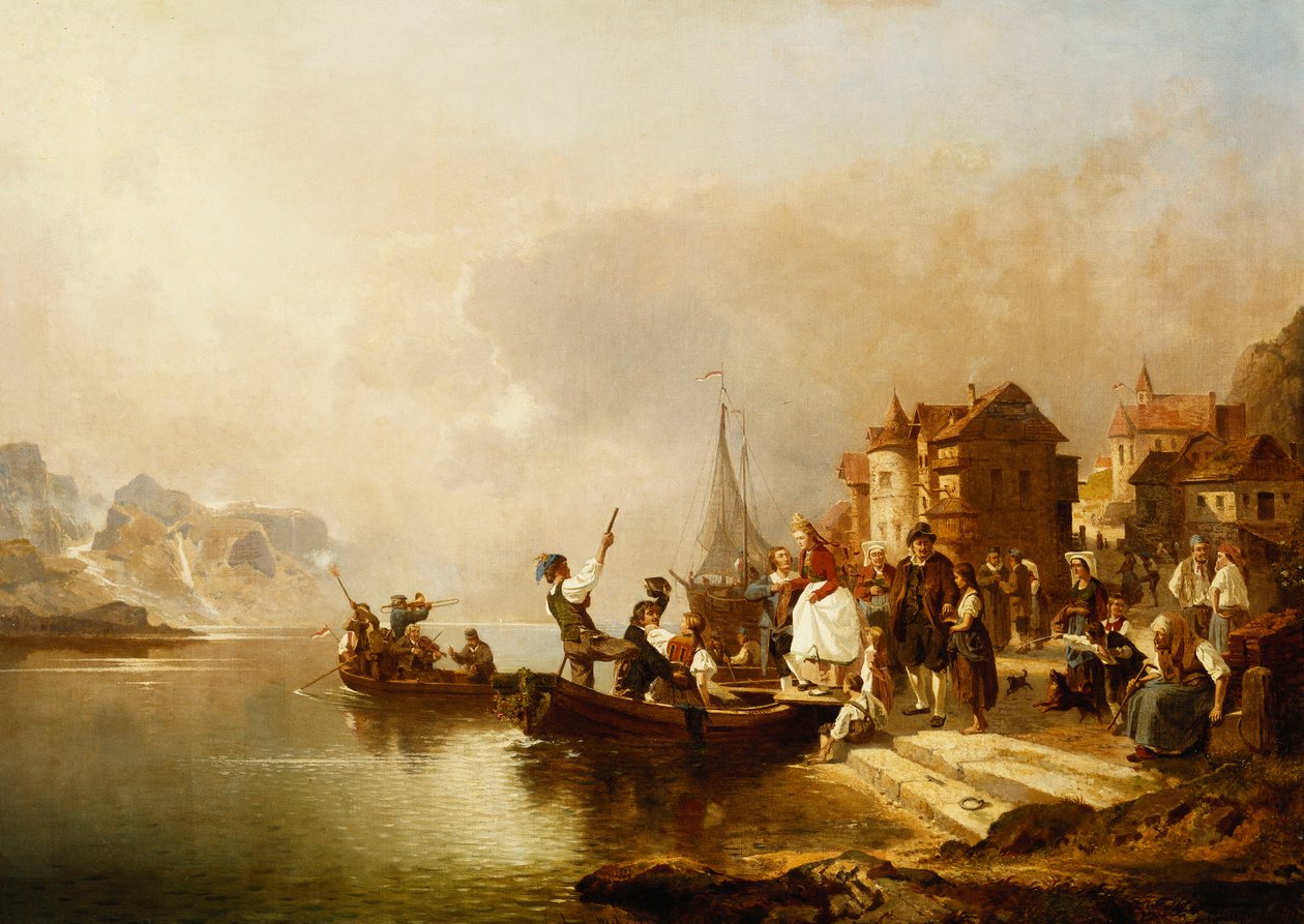 En bryllupsfest ombord på en båd, 1864 af Franz Richard Unterberger