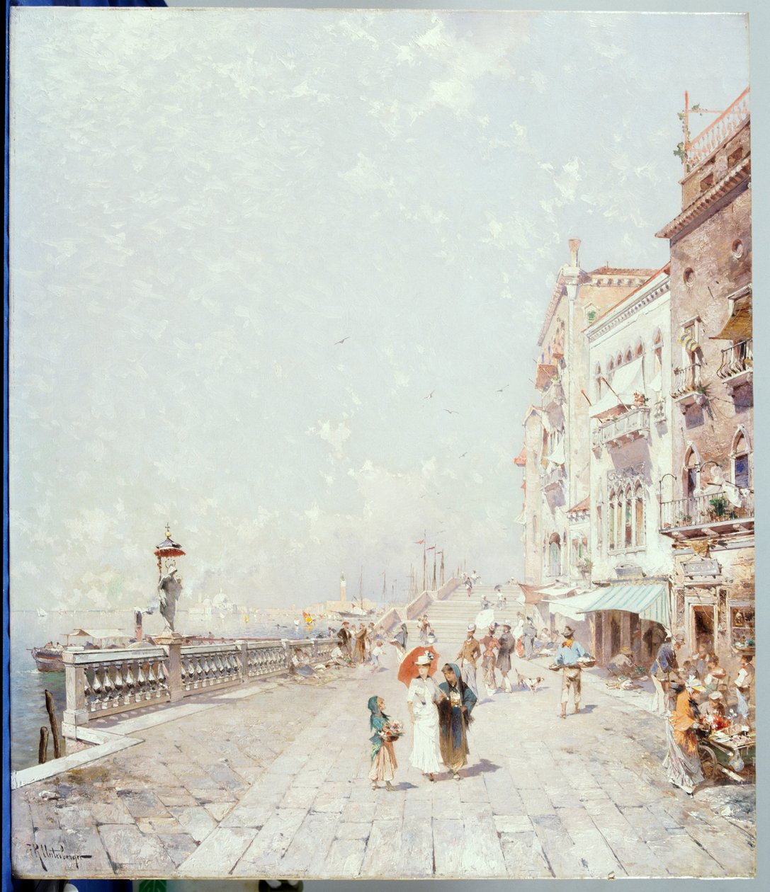 Moloen, Venedig, ser mod vest med figurer, der går af Franz Richard Unterberger