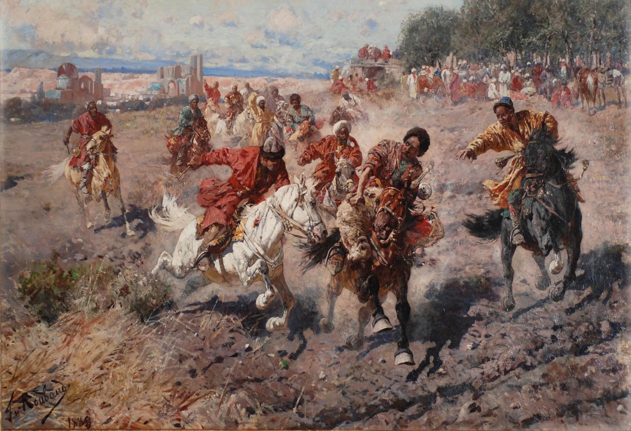 Cherkess fejrer afslutningen på Muharram med Equestrian Sport of the Dash for Prize Lamb, 1889 af Franz Roubaud