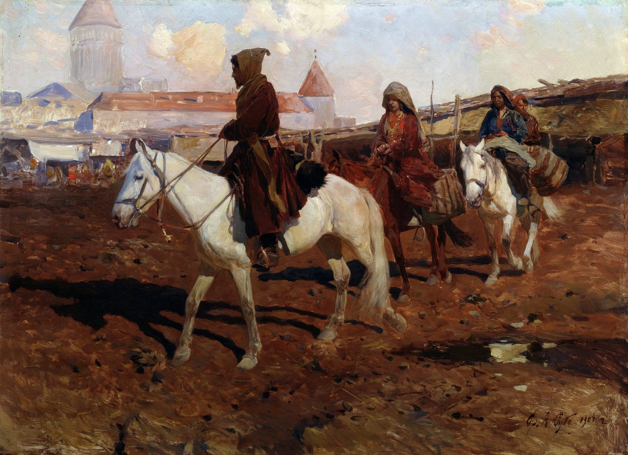 I øst (i Orienten). Maleri af Franz Roubaud (1856-1928). Træolie, 67,5 x 49 cm af Franz Roubaud