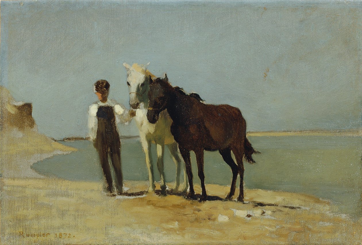 En dreng med heste på stranden af Franz Rumpler
