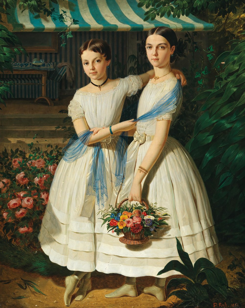 Franz Russ Portræt af to søstre i haven 1854 af Franz Russ the Elder