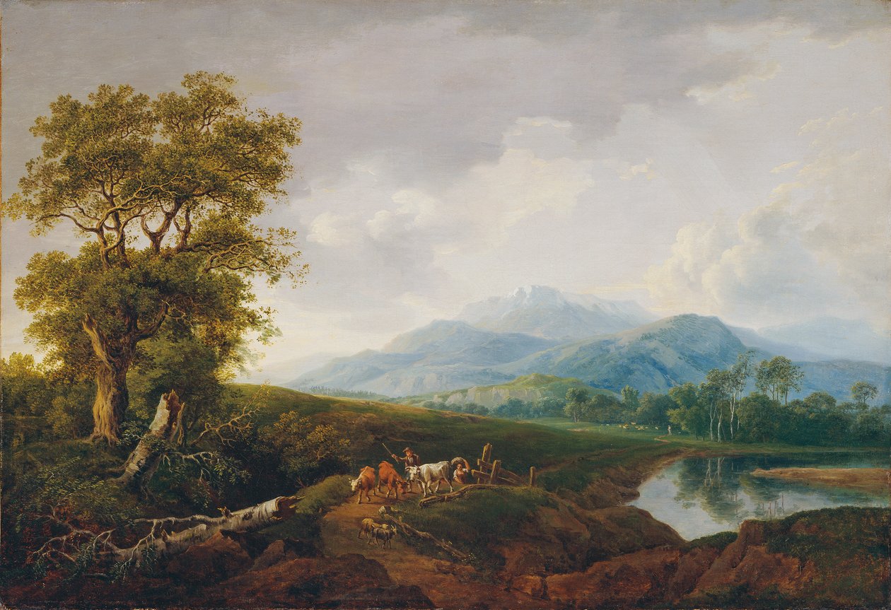 landskab med snebjerg af Franz Scheyerer