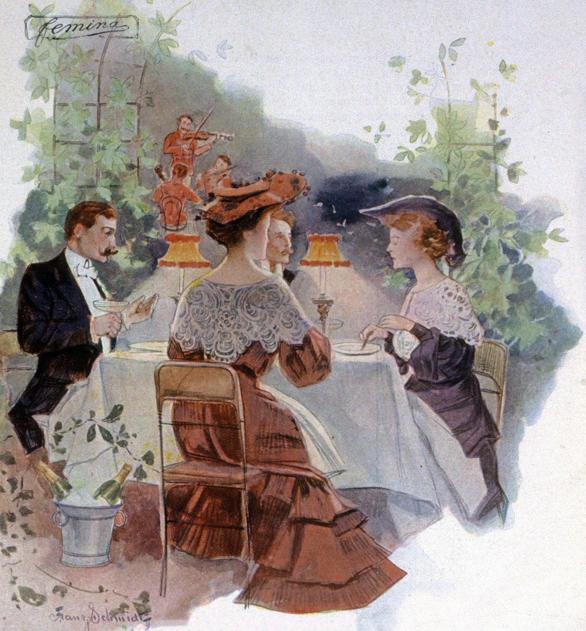 Illallinen Bois de Boulognen ravintolassa, noin 1900 (kuva af Franz Schmidt