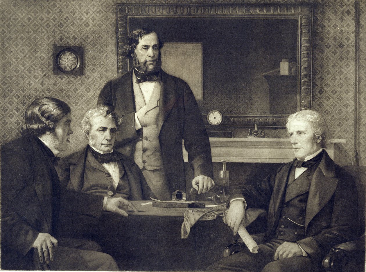 Michael Faraday (1791-1867) afviste præsidentskabet for Royal Society i 1858 efter et maleri af Edward A. Armitage (1817-96) (fotogravure) af Franz Seraph Hanfstaengel