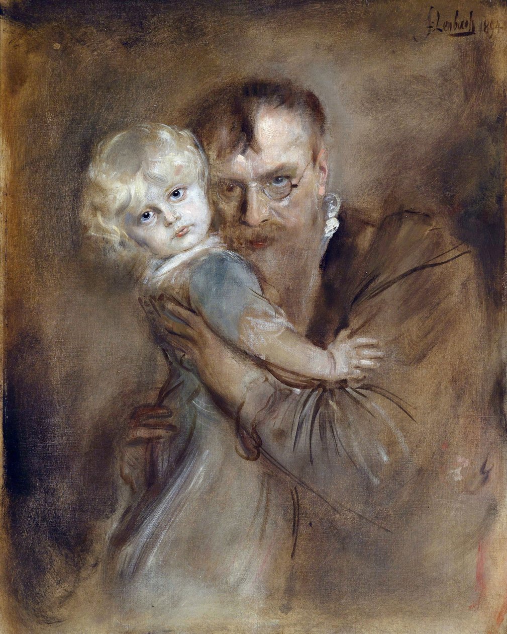 Selvportræt med datteren Marion - Lenbach, Franz, von (1836-1904) - 1894 - Olie på lærred - 81,5x65,5 - Privat samling af Franz Seraph von Lenbach