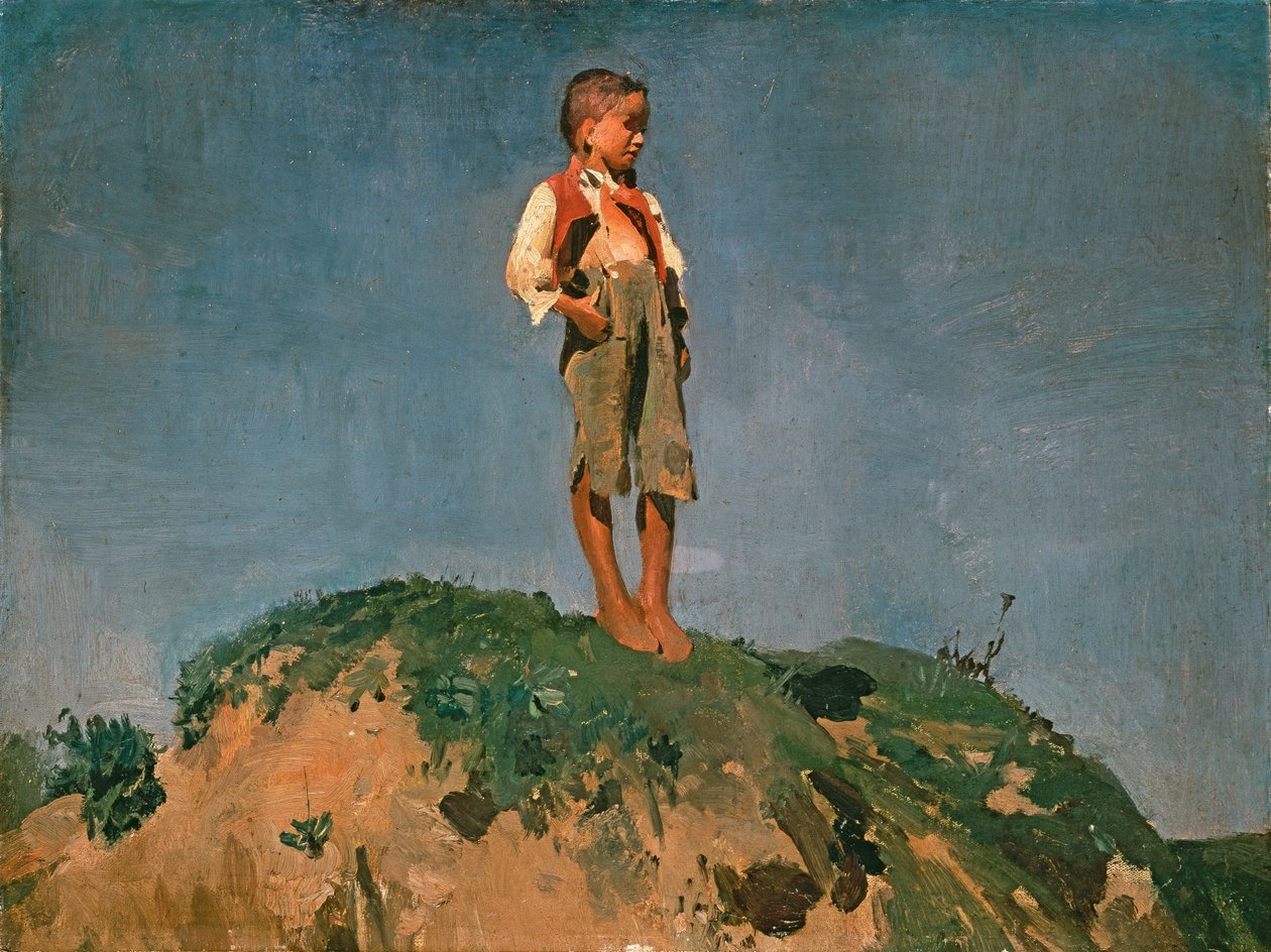 Hyrdedreng på en græsbakke, ca. 1859 (olie på karton) af Franz Seraph von Lenbach