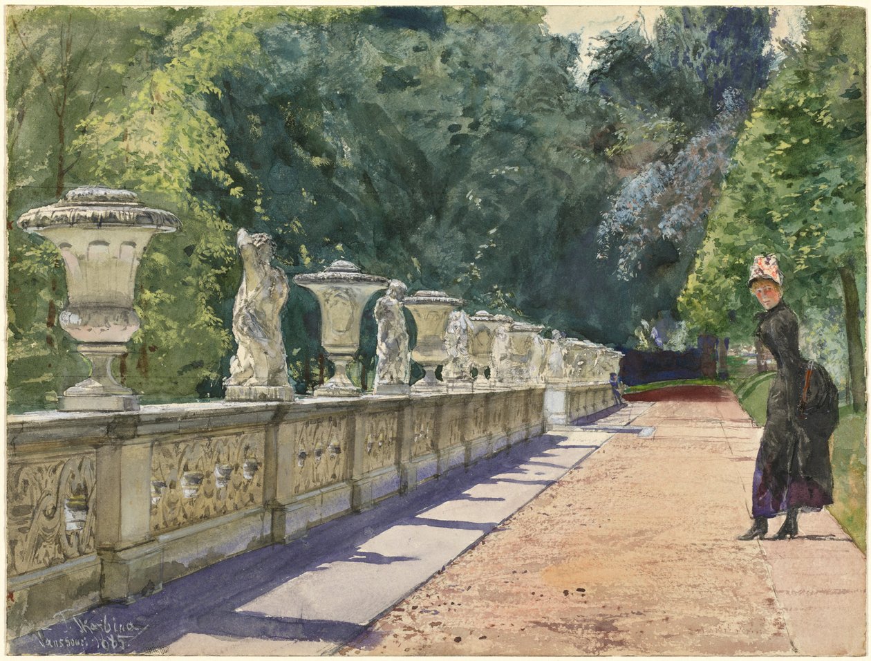 En promenade i parken ved Sanssouci af Franz Skarbina