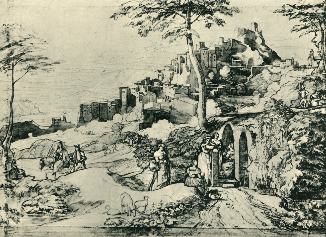 Kvinder ved en vandfontæne ved Olevano, nær Rom, Italien, 1822, 1943. af Franz Theobald Horny