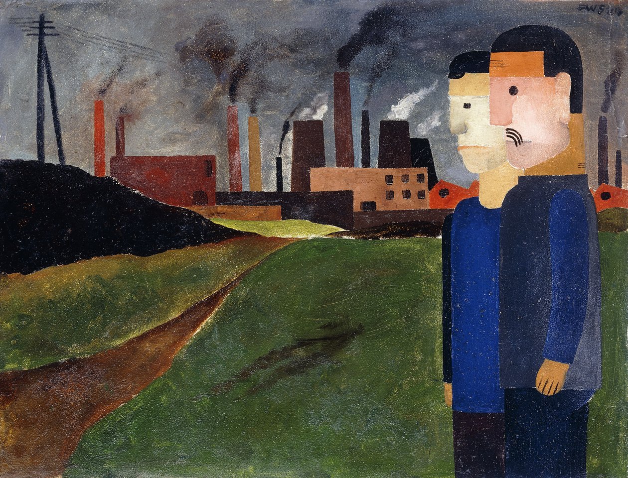 Industrilandskab og arbejdere; Industrielt landskab med arbejdere af Franz W. Seiwert