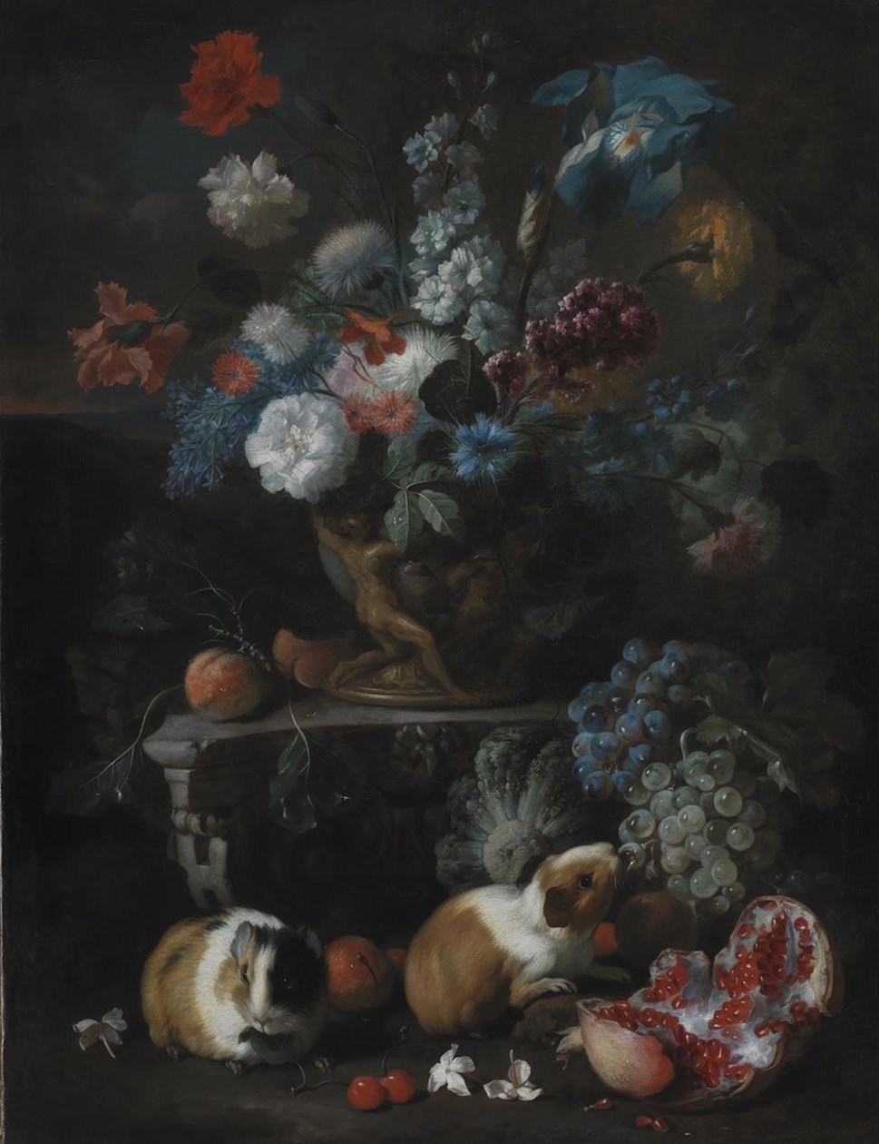 Blomsterstykke med marsvin af Franz Werner Tamm