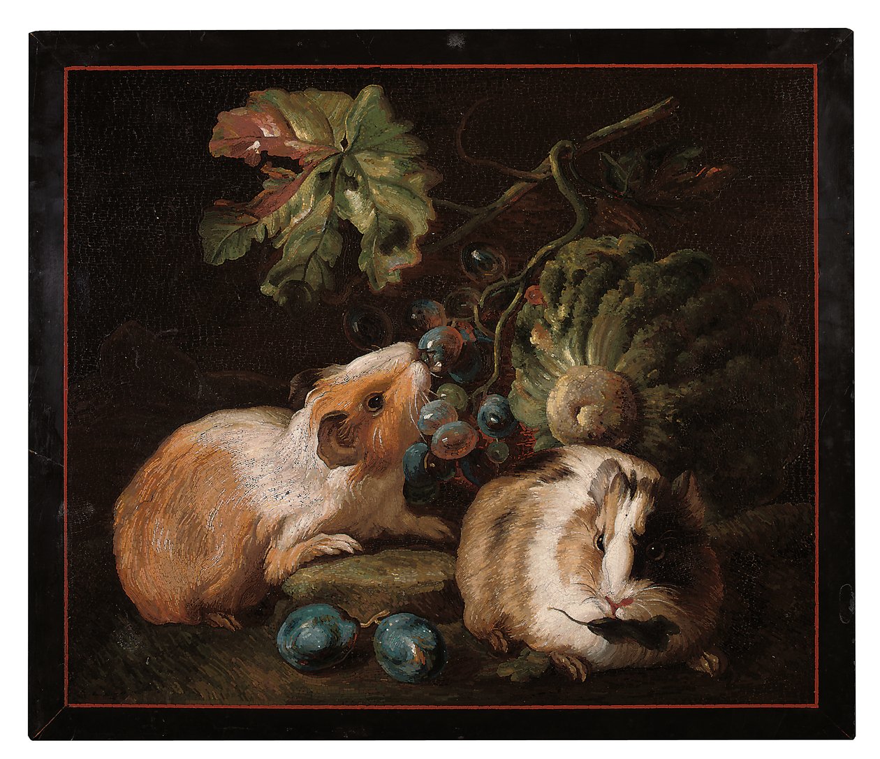 Romersk mikromosaikpanel, der viser to marsvin, der spiser kål og druer, 1800-25 af Franz Werner von Tamm