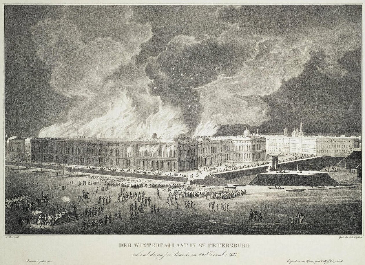 Brand i Vinterpaladset den 29. december 1837, c.1838 af Franz Wolf