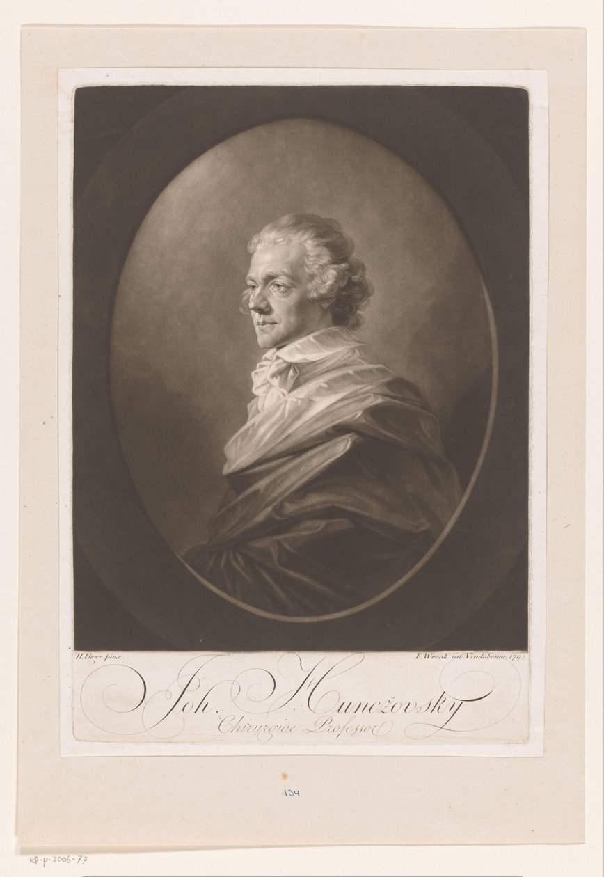 Portret af Johann Huncžovsky Joh. Huncžovsky / Chirurgiae Professor (titel på objekt) af Franz Wrenk