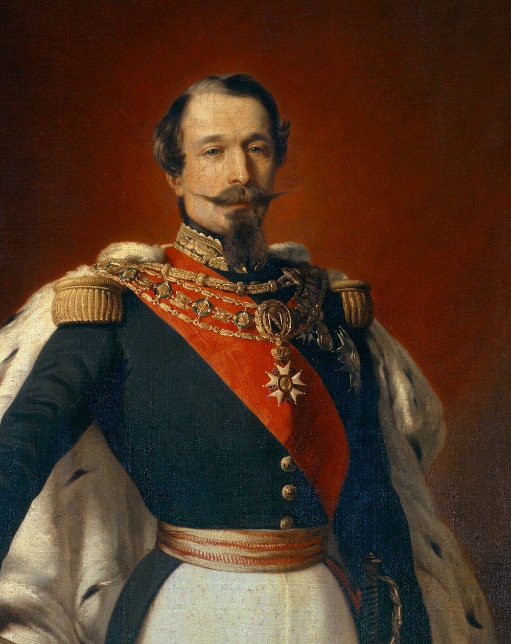 Portræt af Napoleon III (1808-1873), franskmændenes kejser foran udsigten over Chateau de Saint Cloud. Detalje af maleri af Franz Xaver Winterhalter (1806-1873) 1855 Dim. 2,4x1,5 m af Franz Xaver  Winterhalter (after)