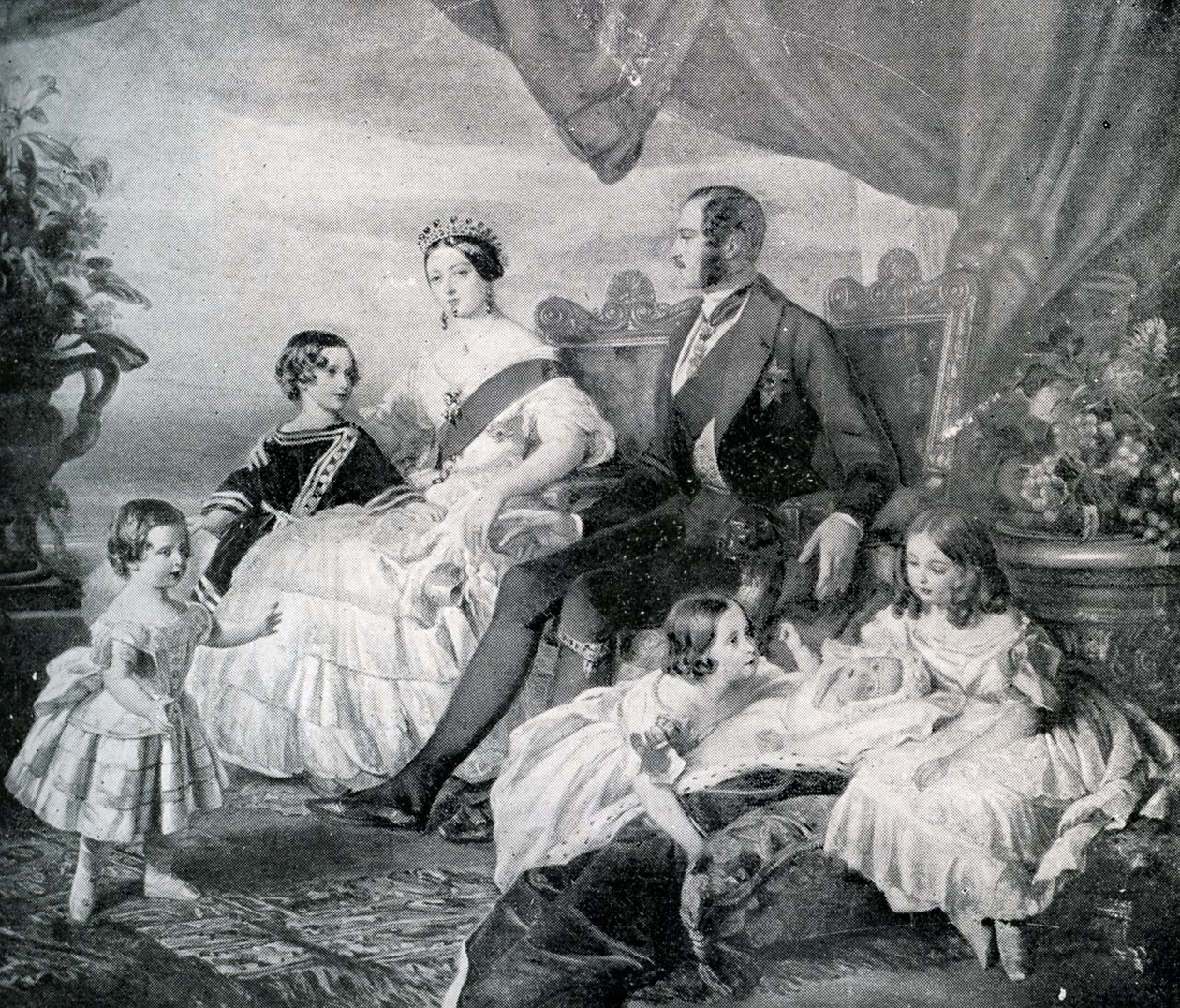 Dronning Victoria med prins Albert og deres børn (tryk) af Franz Xaver  Winterhalter (after)