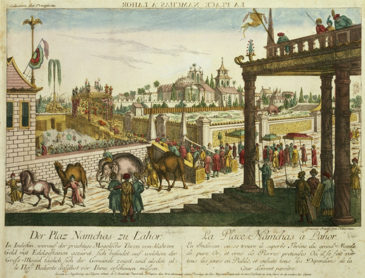 Namchas Place i Lahore, med stormogulernes gyldne trone, Pakistan (akvatint) af Franz Xaver Habermann