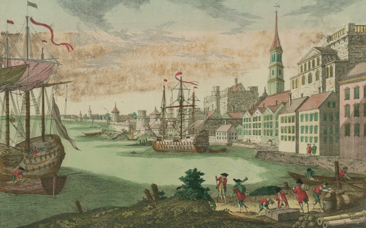 Havnen i Boston, Massachusetts, ca. 1770-80 af Franz Xaver Habermann