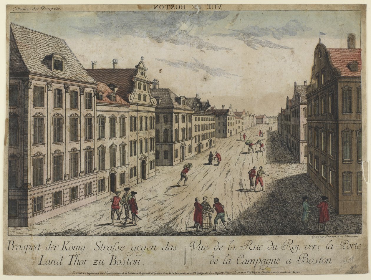 Udsigt over Rue du Roi-Boston (1776) af Franz Xaver Habermann
