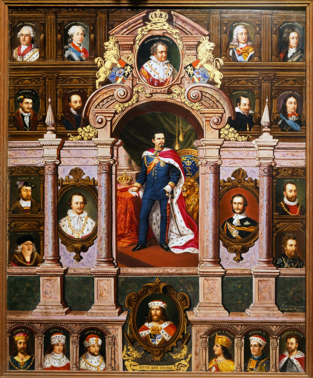 Panel med portrætter af de bayerske konger af Wittelsbach-familien, af Franz Xaver Thallmaier af Franz Xaver Thallmaier