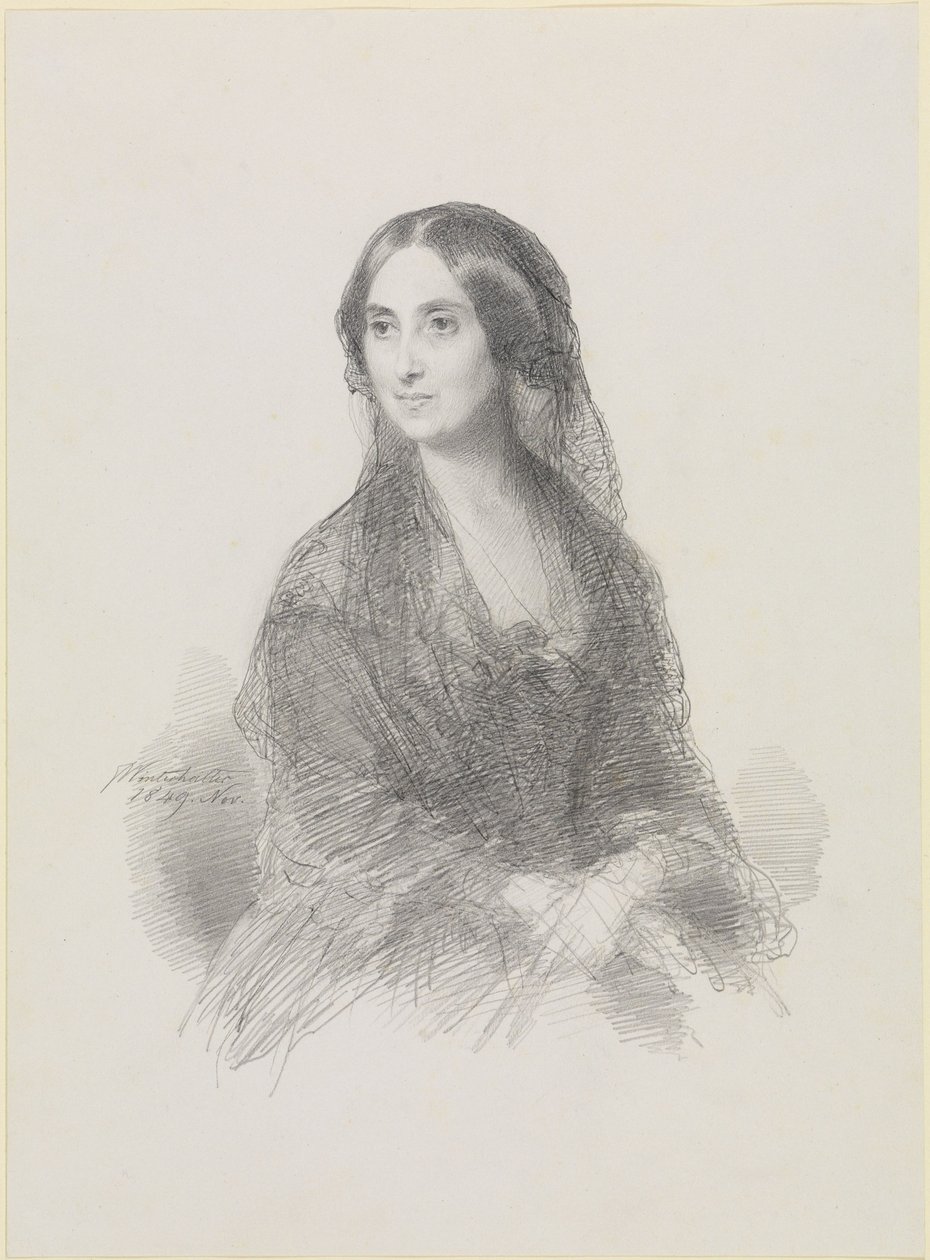 Portræt af en dame i spansk dragt, siddende, halvfigur af Franz Xaver Winterhalter