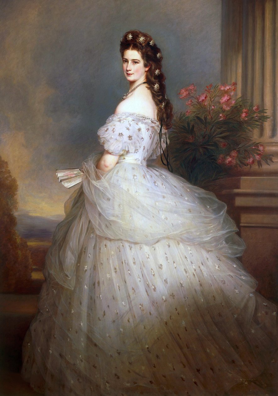 Kejserinde Elisabeth af Østrig, med diamantstjerner i håret - Kejserinde Elisabeth af Østrig med diamantstjerner i håret, af Winterhalter, Franz Xavier (1805-1873). olie på lærred af Franz Xaver Winterhalter