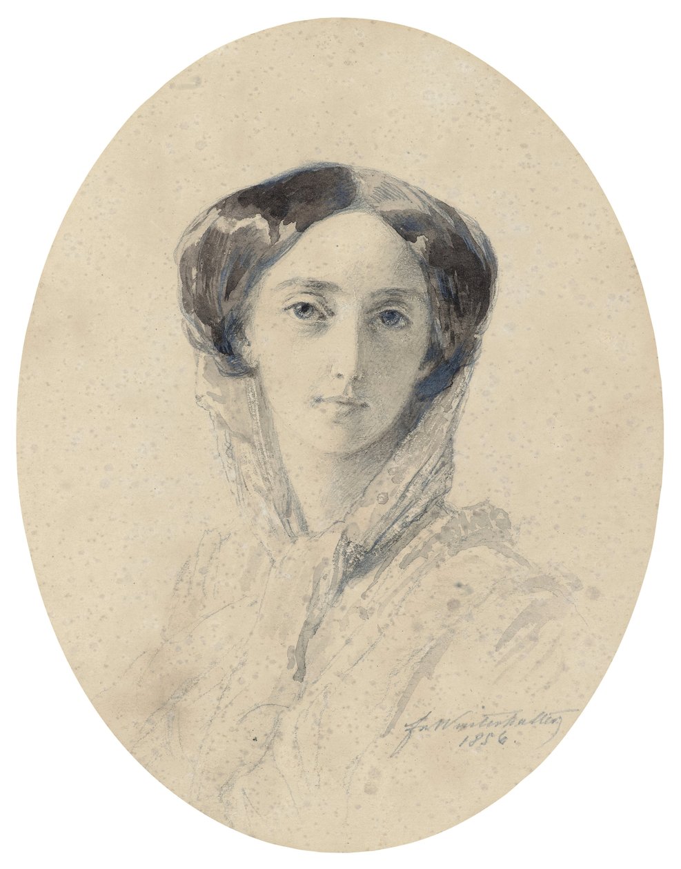 Olga Nikolaievna de Russie (1895-1918) - Portræt af storhertuginde Olga Nikolaevna af Rusland (1822-1892), dronning af Wuerttemberg - Winterhalter, Franz Xavier (1805-1873) - 1856 - Akvarel og blæk på papir - 20x16 - Privat samling af Franz Xaver Winterhalter