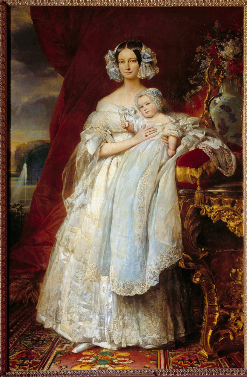 Portræt i fod af Helene Louise af Mecklembourg Schwerin, hertuginde af Orleans (1814-1858) og greven af Paris (1838-1894) Maleri af Xaver Winterhalter (1806-1873) 1839 søn. 2,15x1,4 m af Franz Xaver Winterhalter