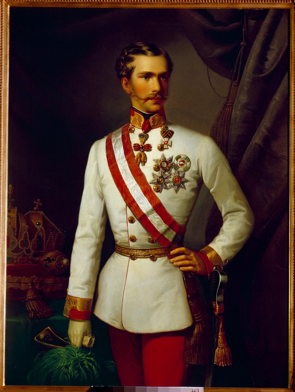 Portræt af Francois Joseph af Østrig var 28 år gammel i ceremoniel uniform (1830-1916). Maleri af Francois Xaver Winterhalter (1806-1873) af Franz Xaver Winterhalter