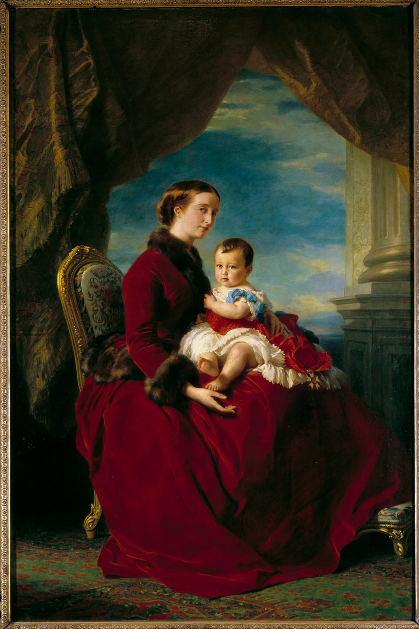 Portrætter af kejserinde Eugenie og den kejserlige prins. Eugenie de Montijo (1826 - 1920) og hans søn med Napoleon III, Napoleon Eugene Louis Bonaparte (1856-1879). Maleri af Francois Xaver Winterhalter (1806-1873) Ec. Alle. af Franz Xaver Winterhalter