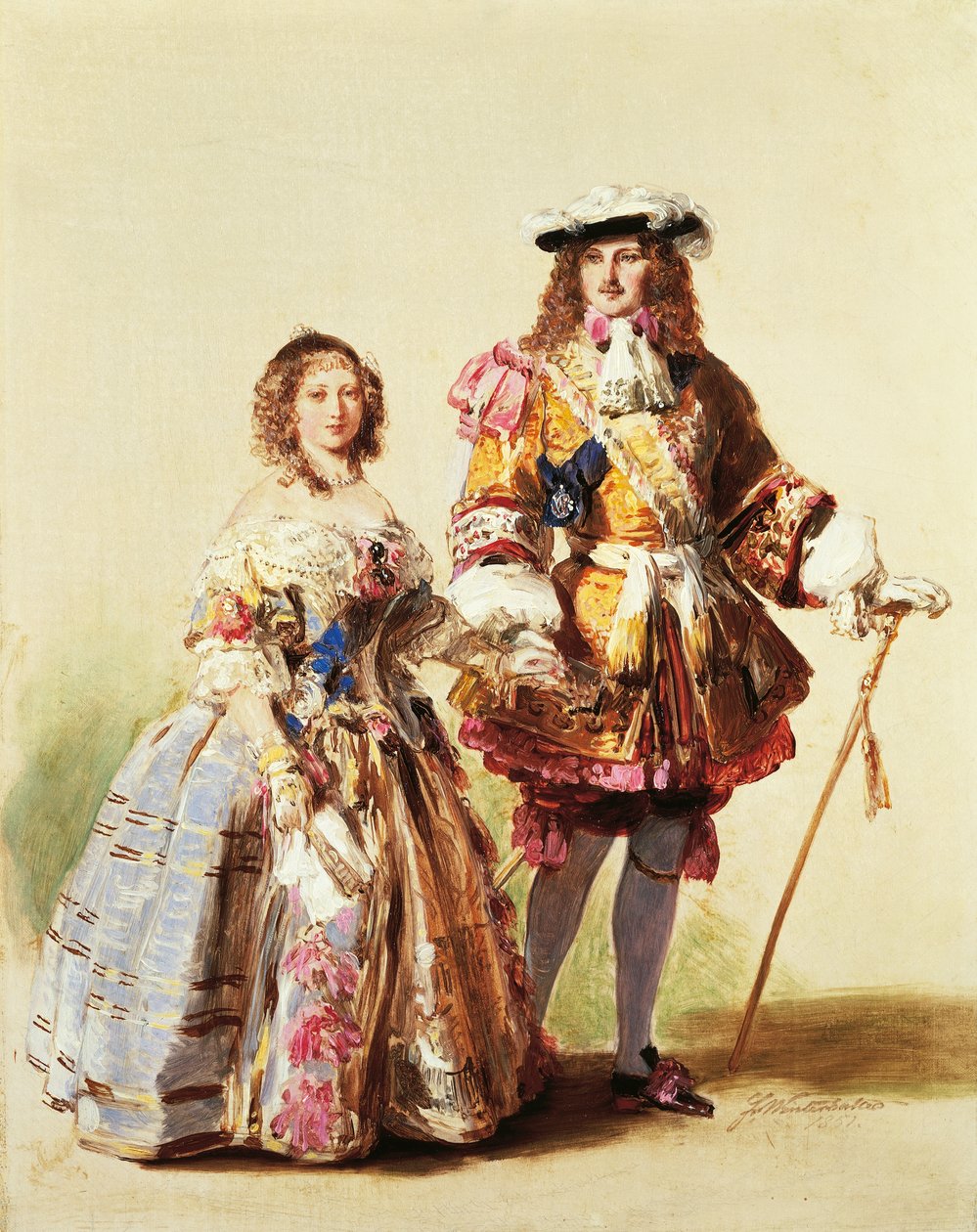 Dronning Victoria og Prins Albert iført tøj fra restaureringen til deres bal i 1851, maleri af Franz Xaver Winterhalter (1805-1873) af Franz Xaver Winterhalter