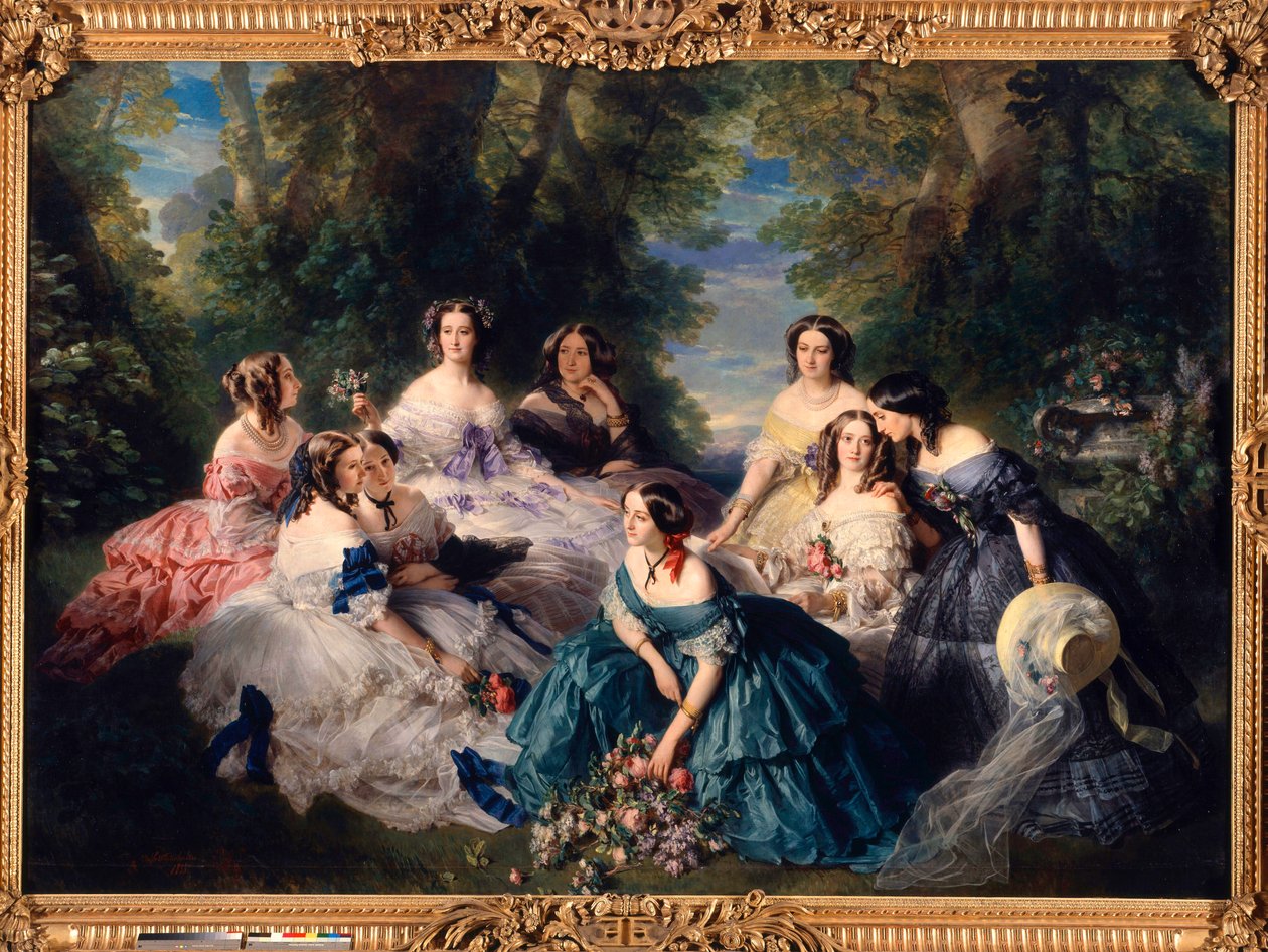 Impress Eugenie (1826-1920) i 1855 omringede slottets æresdamer. Nederst fra venstre mod højre: Prinsesse af Essling, Great Maitress; Baroness of Stones, Viscountesse Lezay-Marnezia (Lezay Marnezia); Marquise af Montebello (Miss de Villeneuve). Til af Franz Xaver Winterhalter