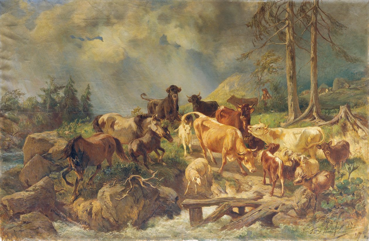 Bjerglandskab med køer af Franz Xaver von Pausinger