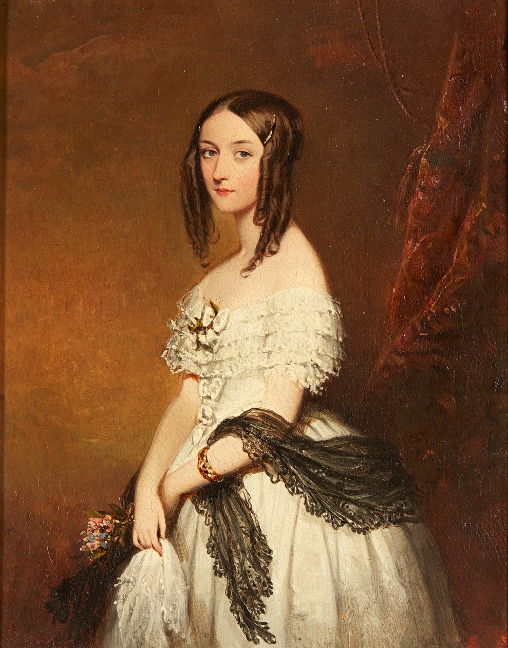 Et stilleben med forskellige blomster i en vase med blandet frugt på en afsats (olie på lærred) af Franz Xavier (manner of) Petter