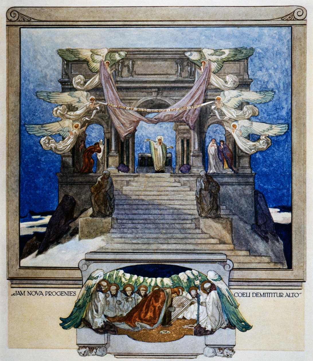 Og nyt afkom stiger ned fra himlen, skærsilden, canto XXII, guddommelig komedie af Dante Alighieri, illustration af Franz von Bayros (1866-1924), Wien af Franz von  Bayros