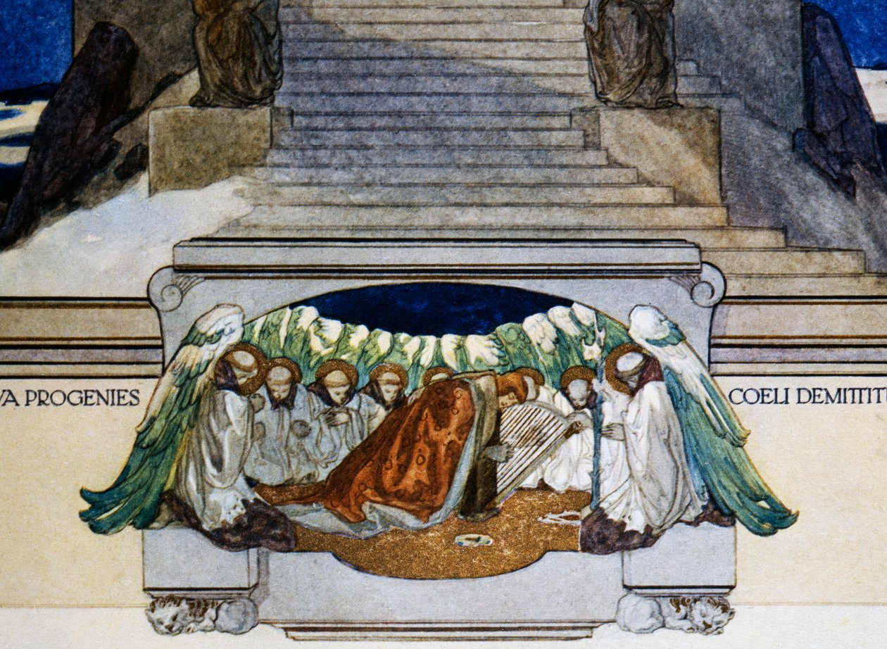 Og nyt afkom stiger ned fra himlen, skærsilden, canto XXII, guddommelig komedie af Dante Alighieri, illustration af Franz von Bayros (1866-1924), Wien af Franz von  Bayros