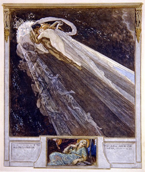 Illustration fra Dantes guddommelige komedie, Inferno, Canto V. 77, 1921 (wc på papir) af Franz von Bayros