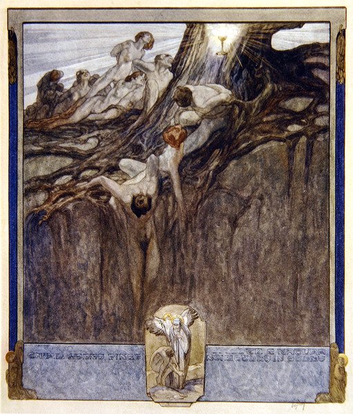 Illustration fra Dantes Guddommelige Komedie, Paradis, Canto IV, 1921 (wc på papir) af Franz von Bayros