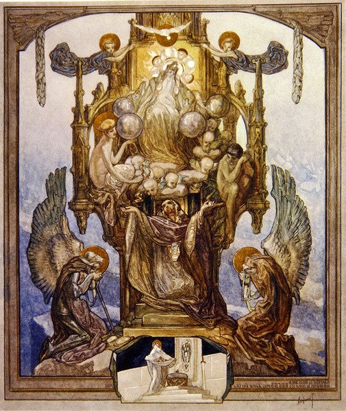 Illustration fra Dantes Guddommelige Komedie, Paradis, Canto VIII, 1921 (wc på papir) af Franz von Bayros