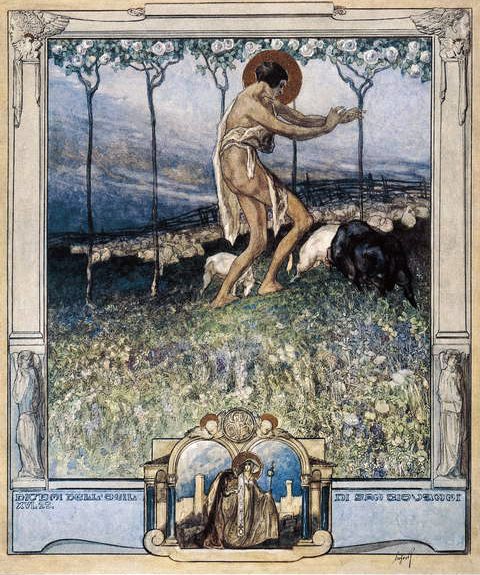 Illustration fra Dantes Guddommelige Komedie, Paradis, Canto XVI, 1921 (wc på papir) af Franz von Bayros