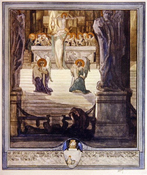 Illustration fra Dantes guddommelige komedie, Paradiso, Canto XXVIII, 1921 (wc på papir) af Franz von Bayros