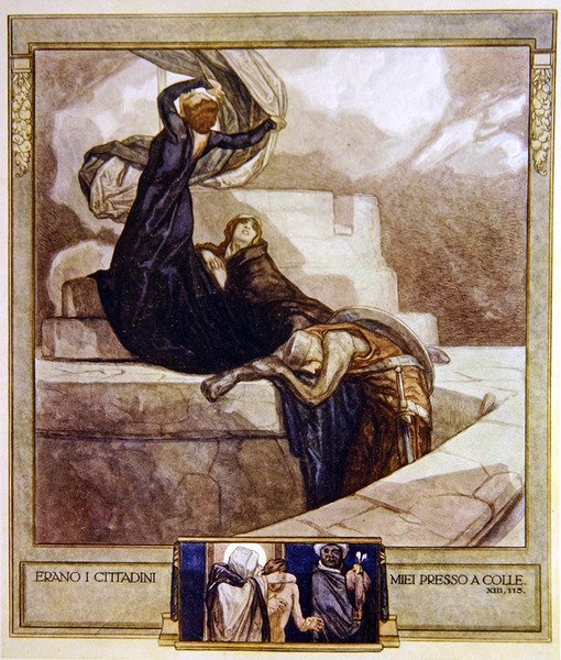 Illustration fra Dantes guddommelige komedie, skærsilden, Canto XIII: 115, 1921 (wc på papir) af Franz von Bayros