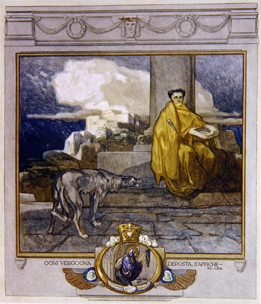 Illustration fra Dantes guddommelige komedie, skærsilden, Canto XI: 135, 1921 (wc på papir) af Franz von Bayros