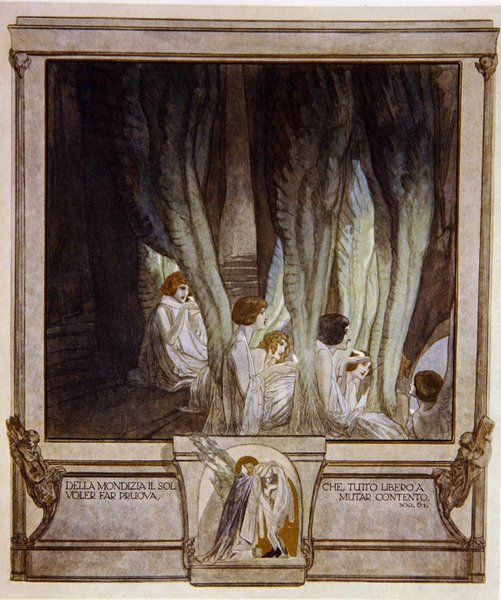 Illustration fra Dantes Divine Comedy, Skærsilden, Canto XXI: 62, 1921 (wc på papir) af Franz von Bayros