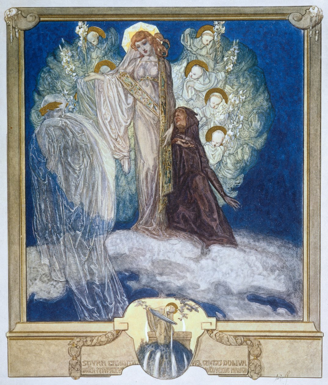Illustration fra Dantes guddommelige komedie, skærsilden, Canto XXX, 1921 (wc på papir) af Franz von Bayros