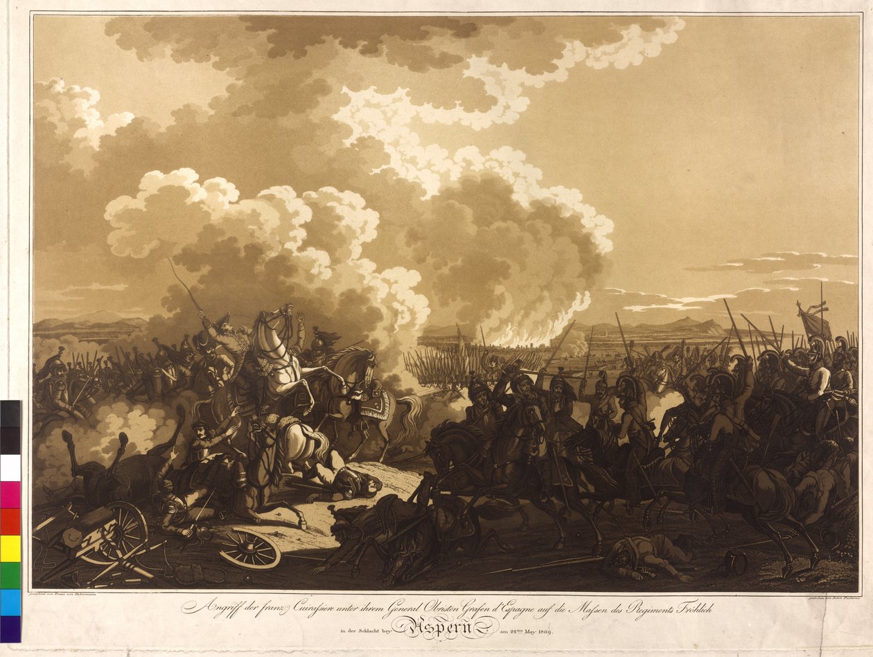 Slaget ved Aspern 1809 (kobberstik) af Franz von Habermann