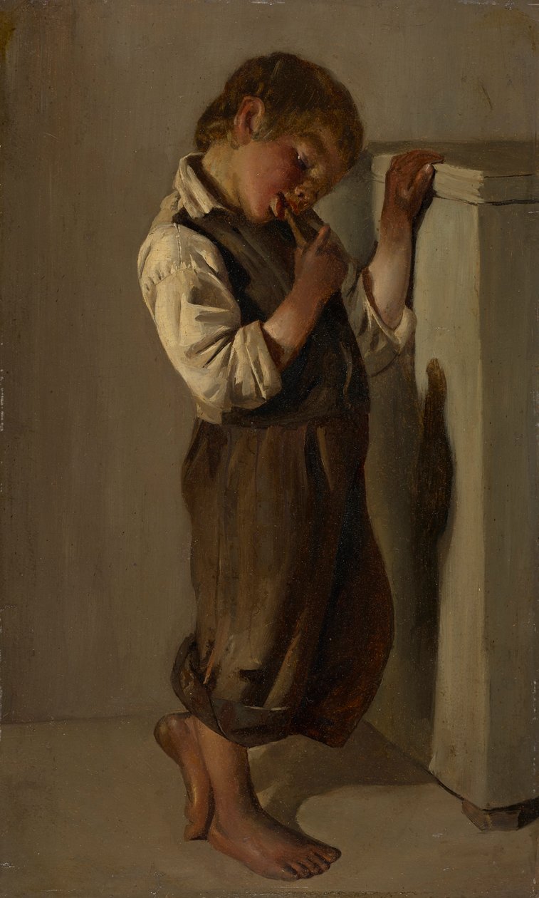 En bondedreng spiser brød i stuen af Franz von Lenbach