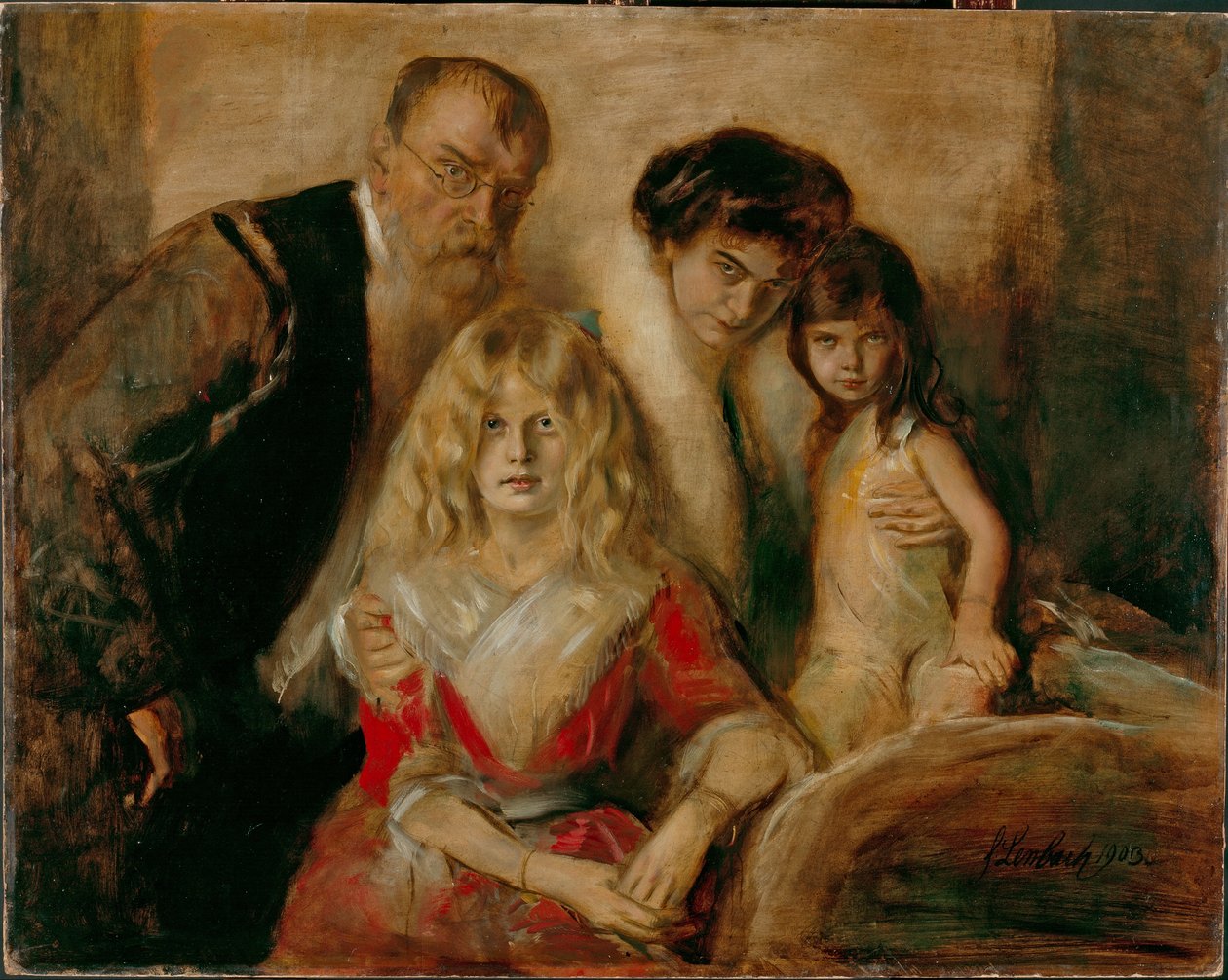 Tysk: Franz von Lenbach, Selvportræt med kone og døtre Familien von Lenbach af Franz von Lenbach